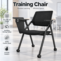 Chaise de formation à dossier en maille flexible avec tablette d'écriture et roulettes en PU pour salle de classe, salle de conférence, centre de formation