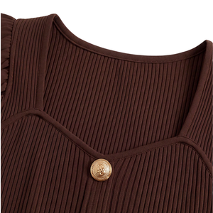 Blusa Casual de Verano para Mujer, Cuello Cuadrado, Manga Corta, Botones al Frente, Corte Holgado, 100% Algodón, Color Sólido - Product Image 5