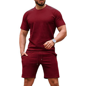 Ropa de verano con logotipo personalizado de alta calidad para hombre, Conjunto de camiseta y pantalones cortos para adultos de fabricante, Color sólido de talla grande para exteriores - Product Image 6