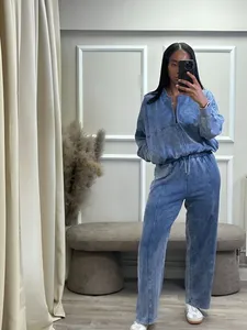 Ensemble de survêtement décontracté pour femme en deux pièces, bleu, écologique, de qualité supérieure, pour l'hiver, avec capuche et pantalon de survêtement respirant - Product Image 6