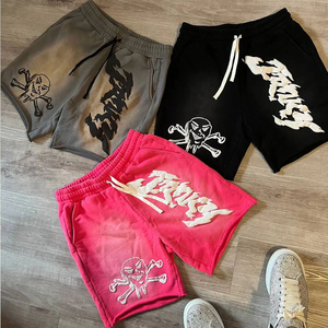 Custom Heavyweight Cotton Pants Raw Hem Ripped Plain Fleece Streetwear Shorts Sports Drawstring Joggers Acid Wash High Street - Product Image 2