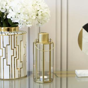 2025 Hot Selling <b>Gold</b> Thin Metal Rim Glass <b>Candle</b> Lanterns for Tabletop Home Weddings & Christmas Decorations Handmade Modern - Product Image 1