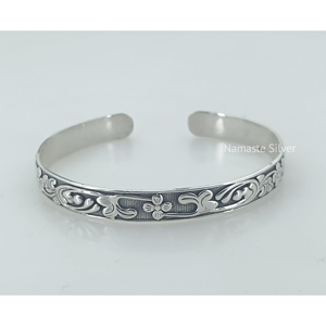 925 Sterling <b>Silver</b> Open <b>Cuff</b> <b>Bracelet</b> Handmade Floral Design Adjustable for Comfort Fashion Accessory for Birthday Valentine's - Product Image 1