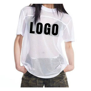Wholesale Custom Gym Cotton Short Sleeve Fitted Crew Neck <b>Women</b> Crop <b>Top</b> mesh T Shirts Breathable - Product Image 6