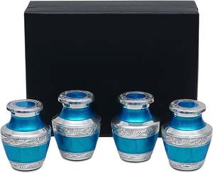 โกศสีดำสลักลายสำหรับใส่เถ้ากระดูกและงานศพของผู้ใหญ่ดีไซน์แกะสลักสีฟ้าสดใส - Product Image 1