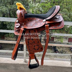 อุปกรณ์ขี่ม้าสไตล์ออสเตรเลียขายดี ชุดอานม้าหนังแท้ สายรัดจมูก 2 เส้น สายรัดจมูก PVC สำหรับเดรสสาจ โครงไม้ - Product Image 5