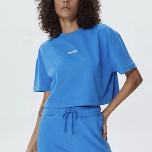 Top court en coton surdimensionné pour femmes Nouveau design T-shirts Boxy avec couleur unie Manches courtes confortables T-Crop-Top - Product Image 1