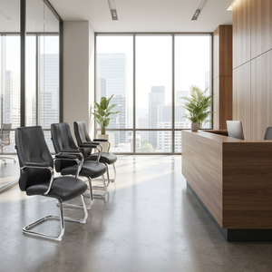 Silla de espera de cuero ecológico de Nueva York en negro para oficina, escuela, salón, centro comercial, recepción de hospital, sala de estar hecha de material de PU - Product Image 4