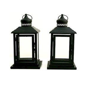 Lot de 3 lanternes décoratives fantaisie en métal et verre avec finition en poudre noire et lanterne de forme carrée - Product Image 5