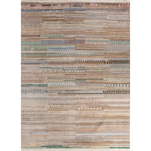 Tapis Manchaha noués à la main en laine et soie de bambou gris et noir, 10 mm, motif patchwork pour la maison, le salon, le couloir, rectangulaire - Product Image 1