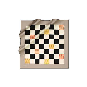 Beige Silk Twill Scarf with Geometric Logo Pattern - Product Image 1