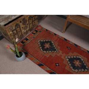 Vintage Turkish Herki <b>Runner</b> Rug 2.8x10.1 ft, <b>Red</b> Moroccan Rug Wool - Product Image 5