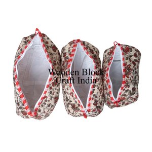 Bohemian Floral Print <b>Makeup</b> <b>Bag</b> Set Floral Printed Cotton Quilted Pouch Set of Three for Stylish Cosmetic and Travel Organizer - Product Image 4