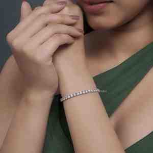 Bracelet tennis hip-hop en or blanc plaqué or 14 carats avec diamants ronds taille brillant, cadeau de fête, vente en gros - Product Image 4