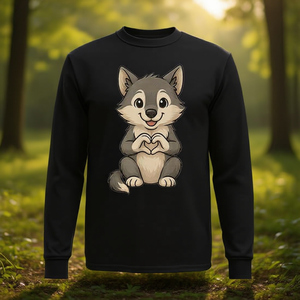 T-Shirt a Maniche Lunghe con Motivo Lupo e Cuore, Prodotto Promozionale con Simbolo del Cuore - Product Image 3
