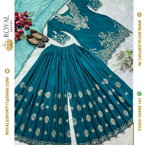 Présentation du nouveau costume long pakistanais de créateur Collection Sharara et Dupptta au tarif de gros par Royal Export Surat - Product Image 5
