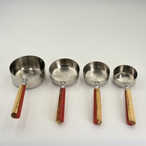 High Quality Stainless Steel with <b>Resin</b> & Wooden Handle with Mirror Polish Measuring Cups for Measure Powder <b>Liquid</b> - Product Image 2