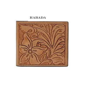 Dompet pria kulit sapi barat kualitas tinggi Premium dengan desain Tatah tangan dompet pria grosir