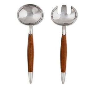 Ensemble de serveurs à salade en acier inoxydable avec manche en résine marron, poli argenté, pour la maison et la table de mariage - Product Image 6