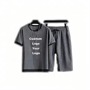 New Arrival Men's Textured <b>T</b>-Shirt & Shorts Set Casual Summer 2 Piece Outfit OEM Custom Streetwear Breathable Lounge Wear <b>Tracks</b> - Product Image 1