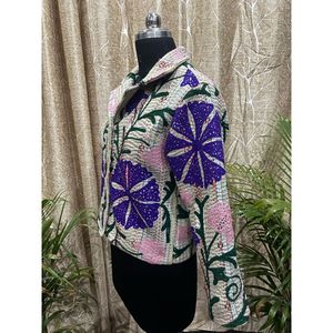 Veste matelassée Kantha Sujani personnalisable avec logo, style universitaire, en PU, patchwork de coton, pour le printemps et l'automne, tenue professionnelle décontractée - Product Image 3