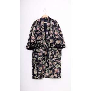 Bata Corta Kimono Kantha Vintage Hecha a Mano, Abrigo de Edredón Indio con Patrón Floral de Lujo, Chaqueta Suave de Invierno para Otoño, Camisón Corto - Product Image 4