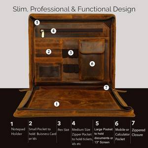 Refillable Genuine Leather A4 Portfolio Flipchart Paper 11in Padfolio Pen Slot Vintage Design Durable Customizable Sketchbook - Product Image 3