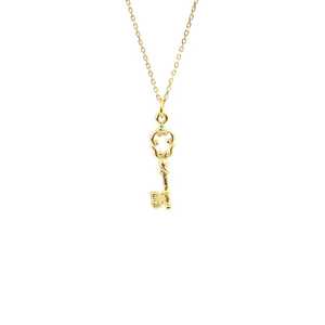 925 Sterling Silver <b>Key</b> Pendant 14K Gold Floral <b>Star</b> Pattern Featuring Freshwater Turquoise Zircon Diamond Rose Gold - Product Image 2