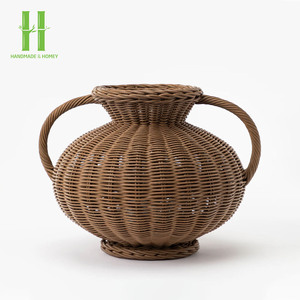 Diseño rústico Look encantador acento funcional maceta hogar decorativo miel color ratán mimbre jarrón urna OEM de Vietnam - Product Image 5