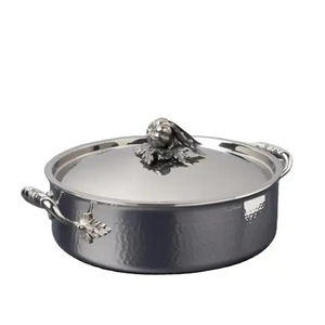 Chauffe-plat moderne distinctif Pot en acier enduit de noir avec support à motif de feuille et porte-bougie idéal pour le buffet et la fête - Product Image 3