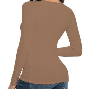 Camisa de mujer de color sólido de manga larga MOQ bajo transpirable precio barato camisa de mujer personalizada - Product Image 3