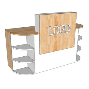 BLT68020 Minimalist Reception <b>Desk</b> with Integrated Natural Wood Decorative Shelf and LED Light for Retail Store or Hotel Use - Product Image 2