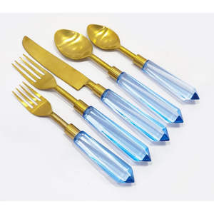 Juego de cubiertos de acero inoxidable chapado en oro cepillado moderno de 6 con mango azul para hoteles, restaurantes, catering y eventos de banquetes - Product Image 2