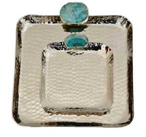 Acheter Plateau/Assiette de Service Carré Martelé en Acier Inoxydable Passe au Lave-Vaisselle Designer Cuisine Mariage Restaurant Plats Assiettes - Product Image 6