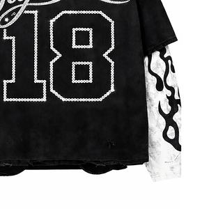 Pulls en maille personnalisés OEM, marque personnalisée, pull d'hiver ample, patch en strass, délavé au soleil, double couche, impression sur écran, lavage à l'acide - Product Image 4