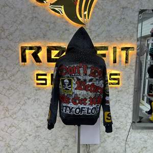 Sudadera con Capucha y Cremallera de Fabricante Profesional de Moda, Chaqueta con Cremallera y Pedrería, Lavado Ácido, Estilo Vintage, Sudadera de Forro Polar para Hombre, Ropa Urbana - Product Image 6