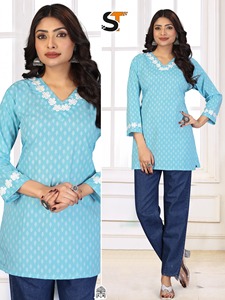 Fashionable Printed Cotton Short <b>Kurti</b> Manufacturer And Supplier From Surat At Wholesale Rate - Product Image 4