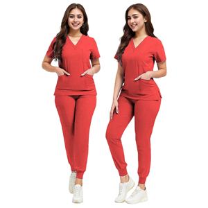 Ensemble de gommage médical personnalisé pour femmes Uniformes d'allaitement en polyester extensible Top tunique à lacets et pantalon de jogging Vêtements de travail du personnel hospitalier - Product Image 6