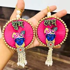 Multicolor Krishna Ji Dorr Hangings Shubh Labh Door Hanging Designer Moti Work y Gotta Work Hangings para la decoración de la boda - Product Image 3