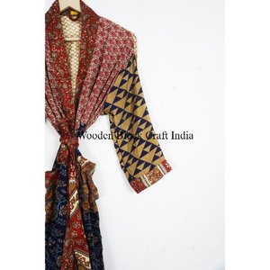 Robe Kimono Femme Fait Main en Soie Patchwork Floral Élégante Style Bohème Légère pour Festival Vente en Gros - Product Image 3