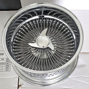 New <strong>17</strong>-<strong>Inch</strong> Straight Lace Wire Wheel with 100 Spokes Reverse Type Chrome Steel <strong>Rim</strong> 17x9J Wheel Includes Caps and Adapters - Product Image 2