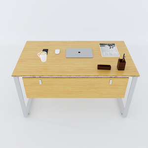 MBamboo 140x80cm Desk Simple Style Solid Wood Computer <b>Table</b> with Assembled Iron Legs and Drawer for Bedroom or Home Office - Product Image 3