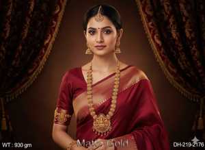 Conjunto Dulhan de templo de oro mate hecho a mano, collar de joyería nupcial india tradicional, pendientes y Maang Tikka perfecto - Product Image 4