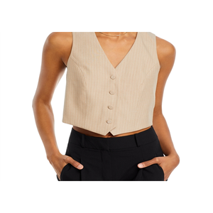 Gilet Corto da Donna Wayf Frances Beige, Casual con Decorazione a Bottoni e Chiusura a Cerniera, in Tela e Tessuto Intrecciato per Completi - Product Image 2