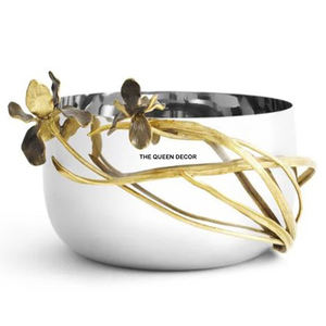 Vaisselle, saladier, bol en acier inoxydable de haute qualité avec accent floral, décoration de luxe pour la maison, table, événements - Product Image 1
