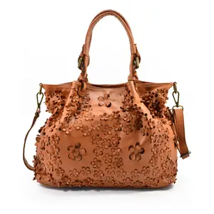 Shopper in calfskin leather with laser flower pattern H194 for lady fashion made in italy