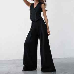 Pantalones de Forro Polar de Cintura Alta y Frente Plano para Mujer, Pantalones de Traje Corporativo, Logotipo Personalizado, Traje Beige - Product Image 2