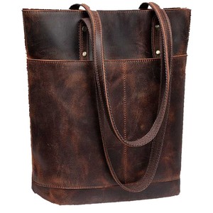 <b>Women's</b> Large Capacity Cow Leather Tote <b>Bag</b> with Durable Zipper Closure and Dual Handles Customizable Soft PU Lining - Product Image 3