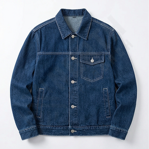 Veste en jean de haute qualité pour homme, col montant, vêtement d'extérieur élégant, logo personnalisable sur le devant, collection tendance - Product Image 1