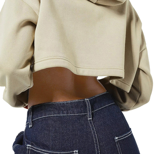 100% Cotton Crop Top Hoodies for <b>Women</b> and Long Sleeve OEM Service Winter Wear Customized Logo Crop Top Hoodies - Product Image 3
